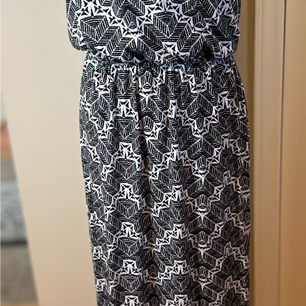No Boundaries Black and White Geometric Maxi Dress